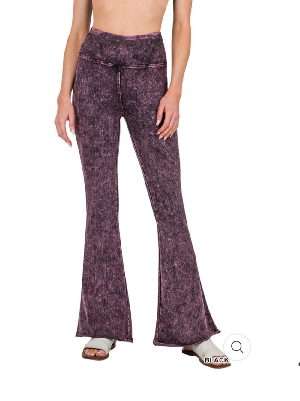 Zenana High-Waist Flare Leg Mineral Wash Pants in Deep Plum/Black